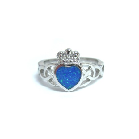 Blue Fire Opal Heart Ring with Celtic Braid - Click Image to Close